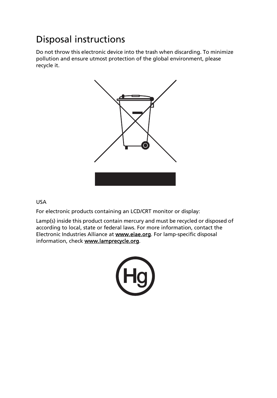 Disposal instructions | Acer Veriton 2800 User Manual | Page 3 / 88