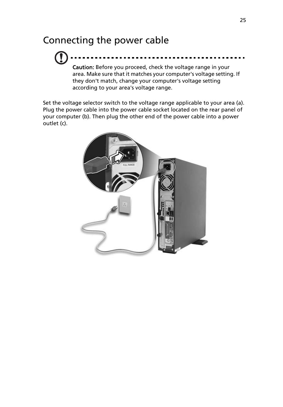 Connecting the power cable | Acer Veriton 2800 User Manual | Page 33 / 88