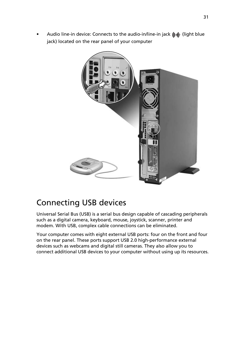 Connecting usb devices | Acer Veriton 2800 User Manual | Page 39 / 88