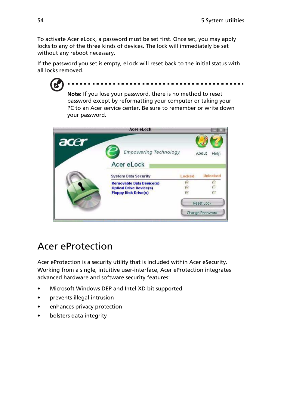 Acer eprotection | Acer Veriton 2800 User Manual | Page 62 / 88