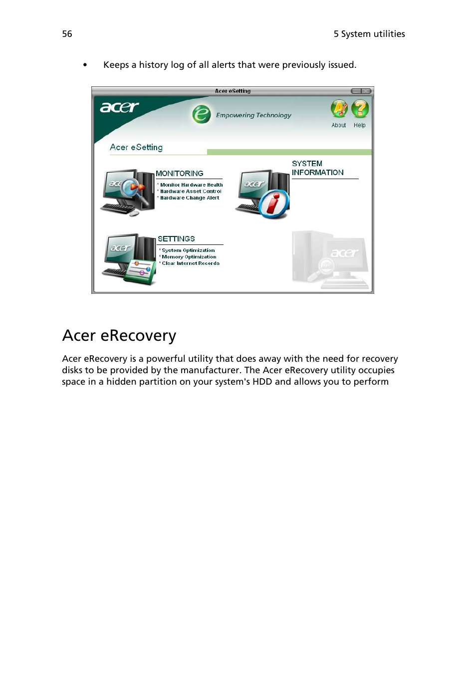 Acer erecovery | Acer Veriton 2800 User Manual | Page 64 / 88