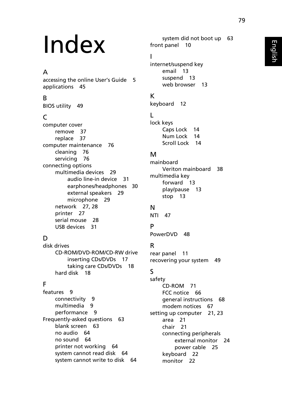 Index | Acer Veriton 2800 User Manual | Page 87 / 88