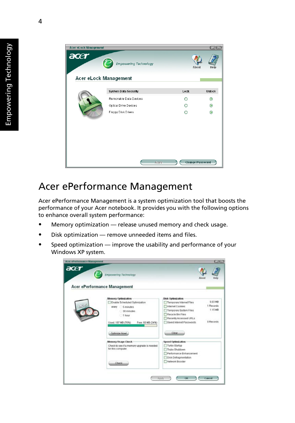 Acer eperformance management | Acer Extensa 6700Z User Manual | Page 14 / 87