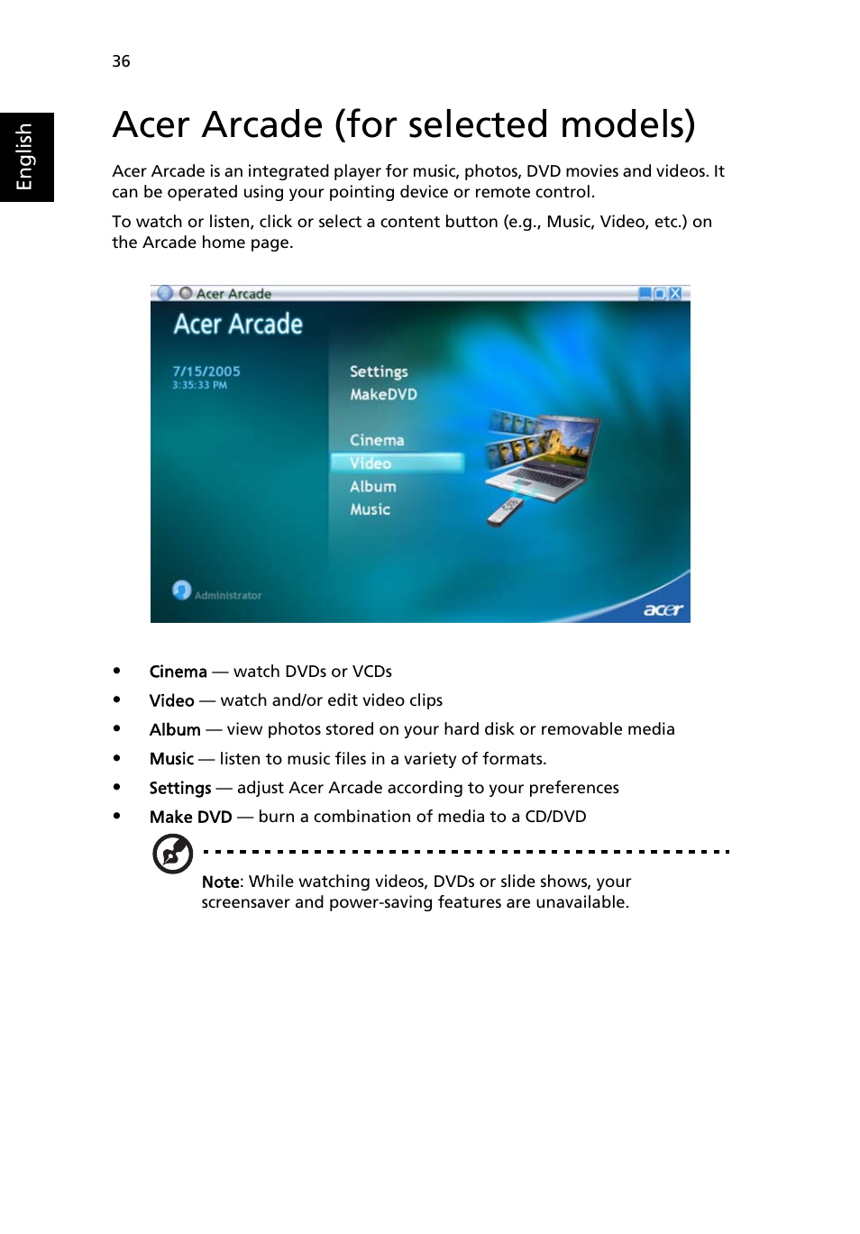 Acer arcade (for selected models) | Acer Extensa 6700Z User Manual | Page 46 / 87