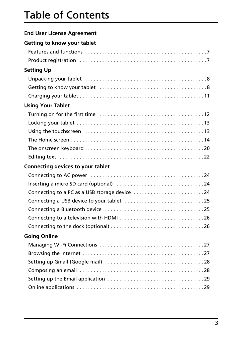 Acer A500 User Manual | Page 3 / 73