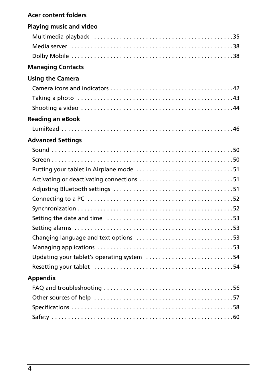 Acer A500 User Manual | Page 4 / 73