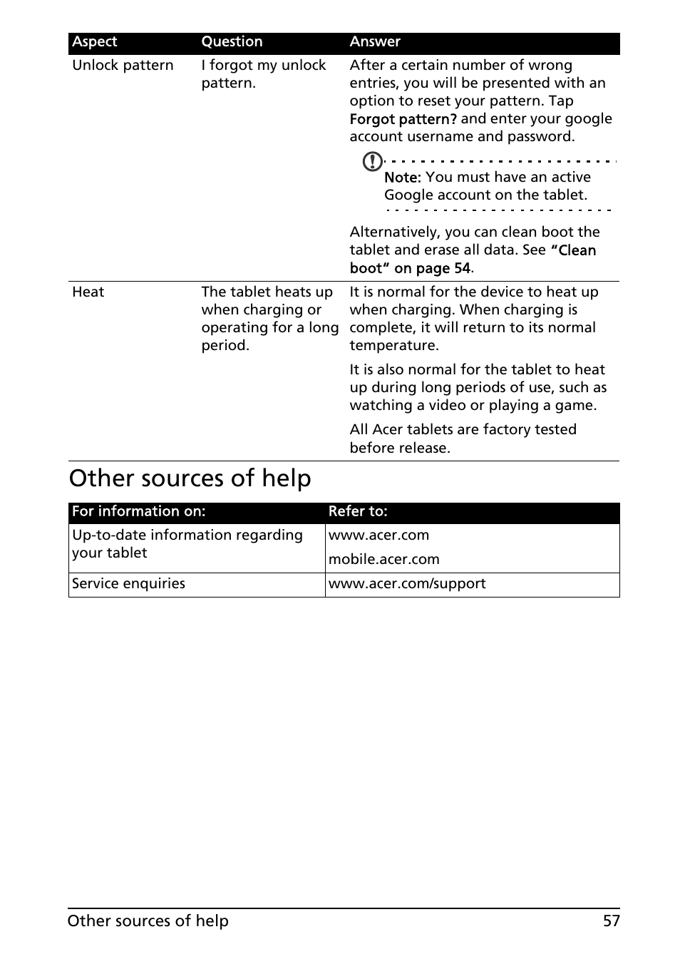 Other sources of help | Acer A500 User Manual | Page 57 / 73