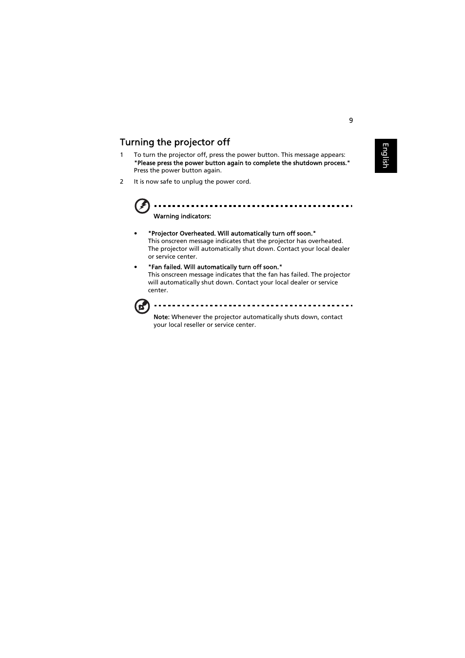 Turning the projector off | Acer K520 User Manual | Page 19 / 57