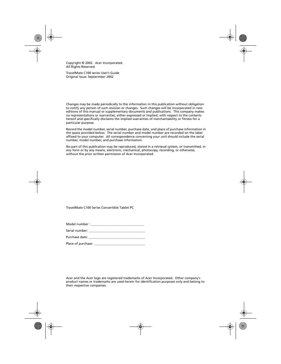 Acer TravelMate C100 User Manual | Page 2 / 102