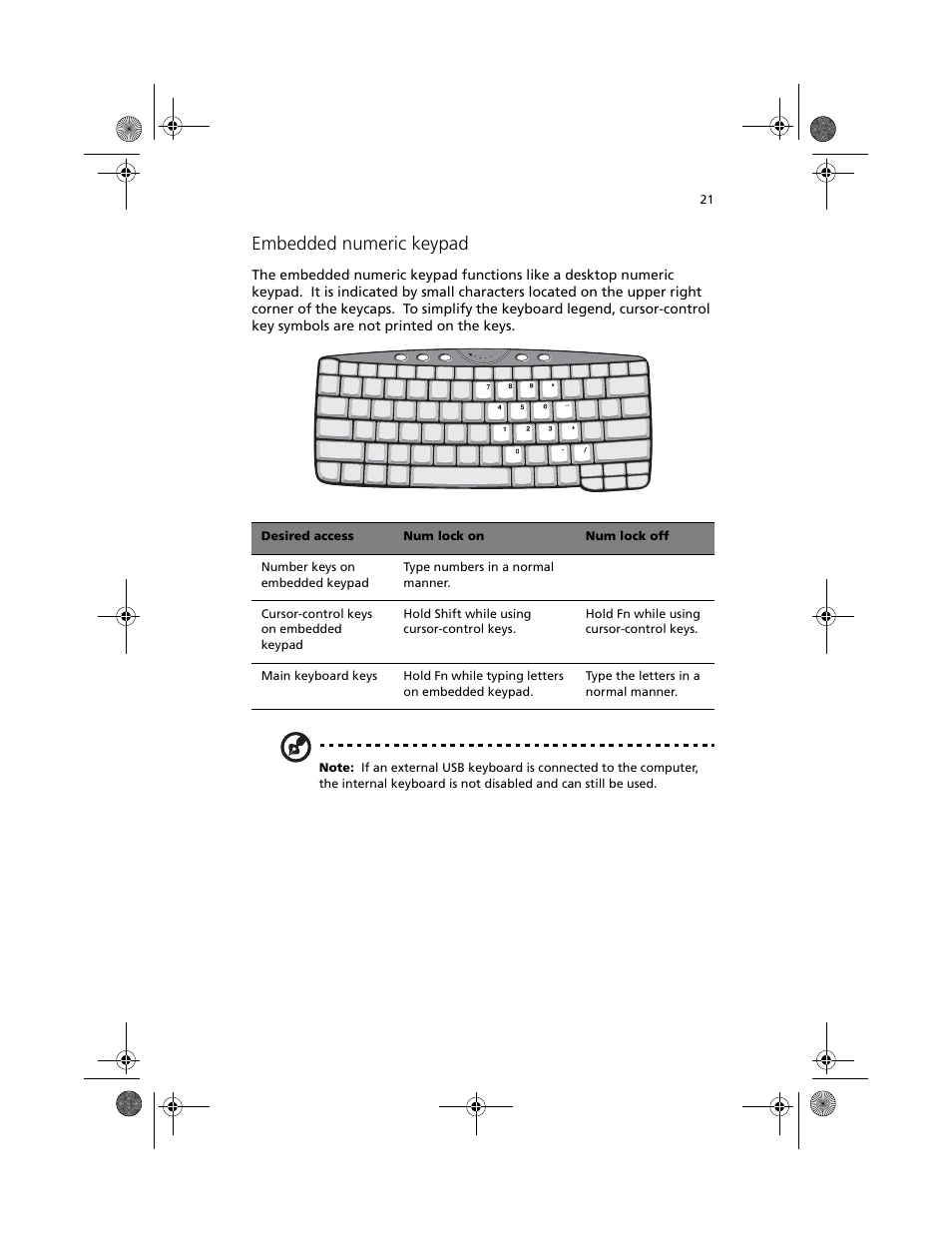 Embedded numeric keypad | Acer TravelMate C100 User Manual | Page 31 / 102