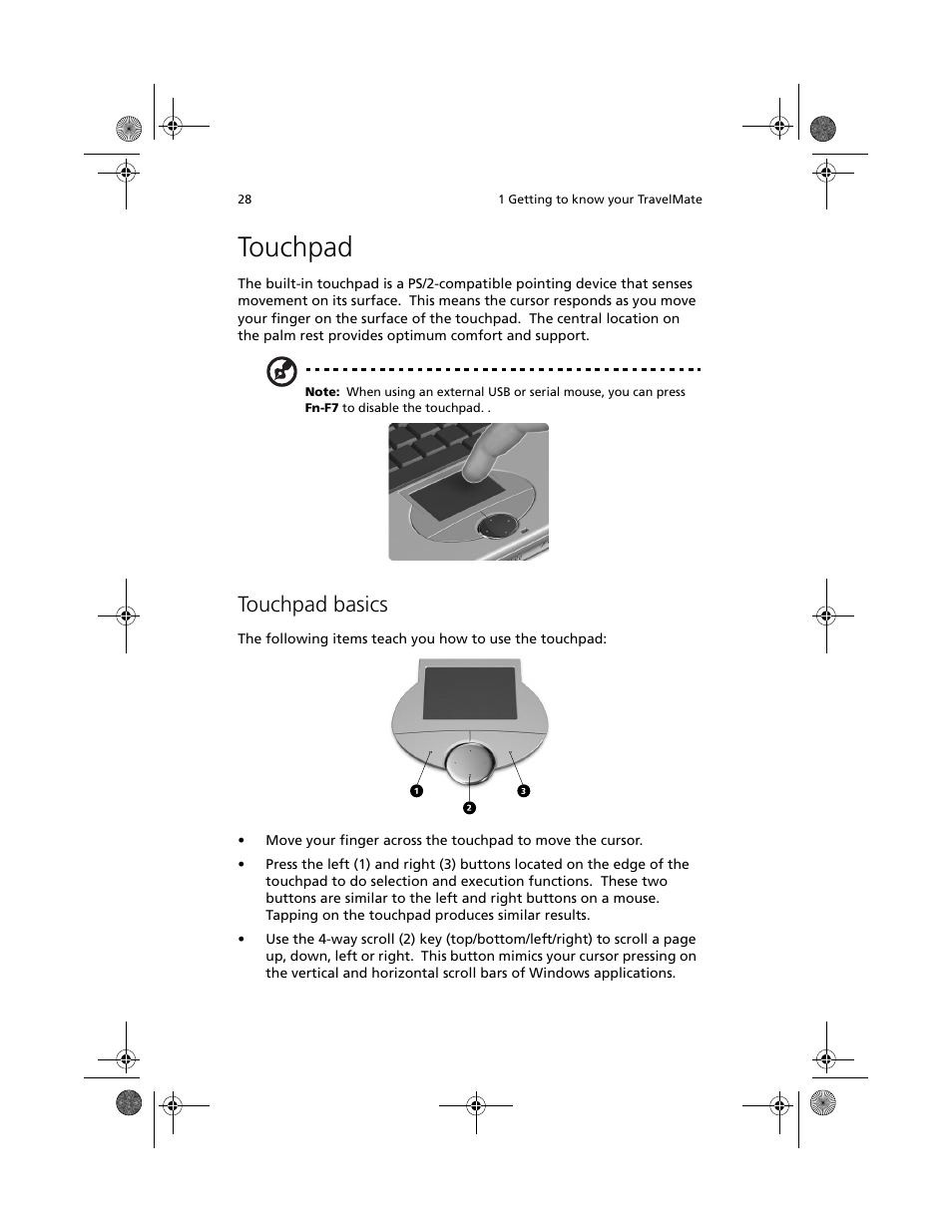 Touchpad, Touchpad basics | Acer TravelMate C100 User Manual | Page 38 / 102