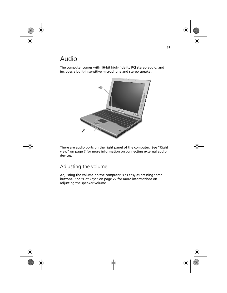 Audio, Adjusting the volume | Acer TravelMate C100 User Manual | Page 41 / 102