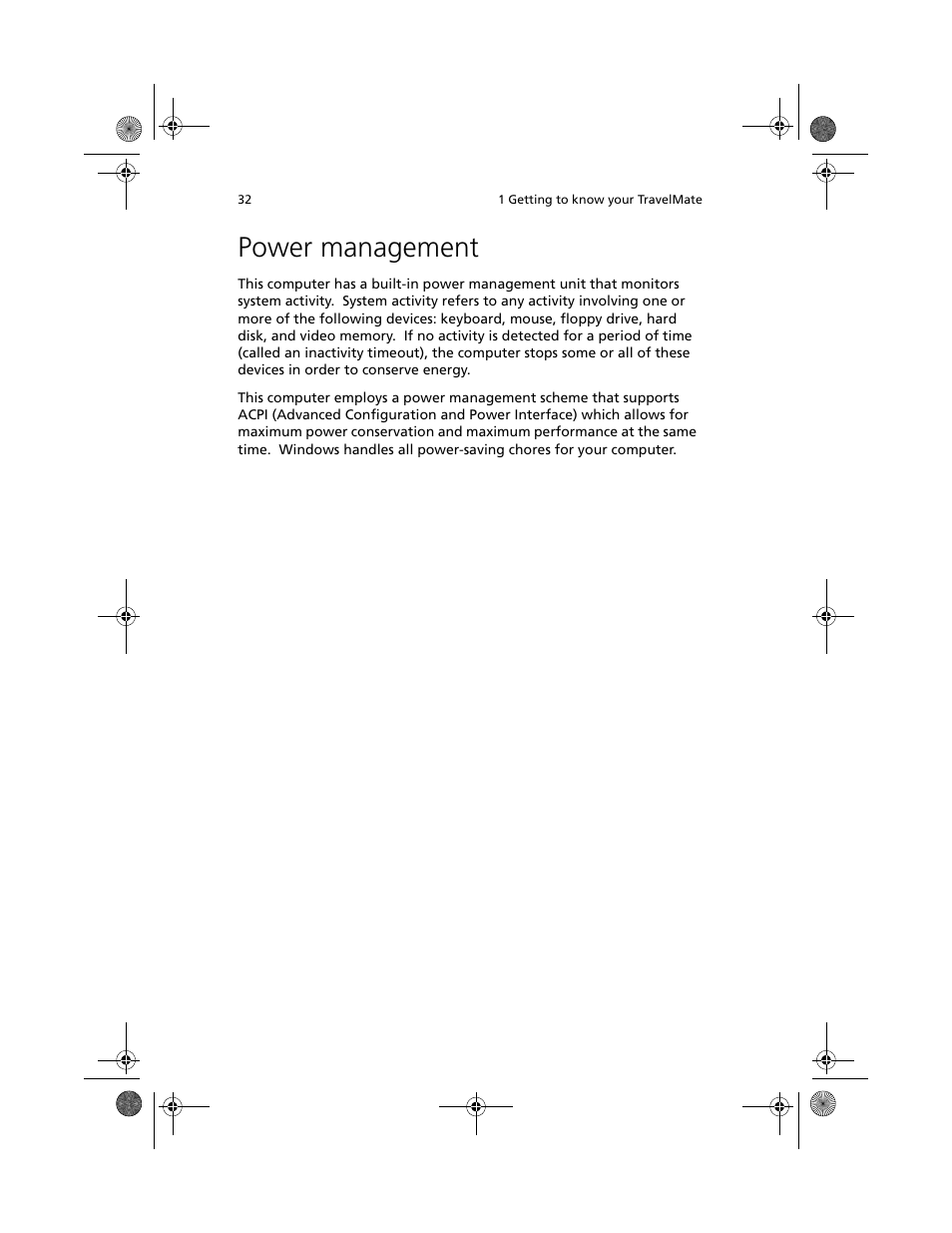 Power management | Acer TravelMate C100 User Manual | Page 42 / 102