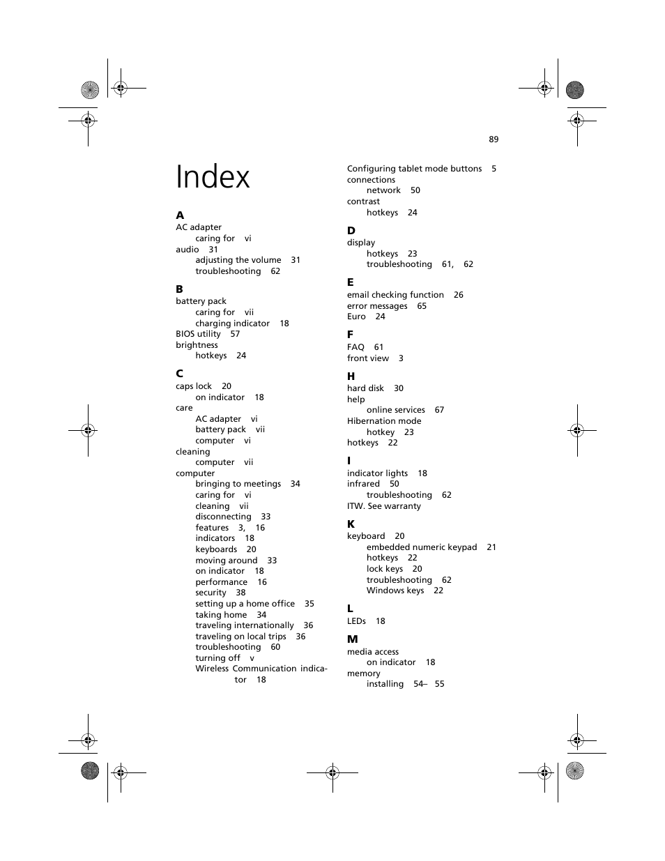 Index | Acer TravelMate C100 User Manual | Page 99 / 102