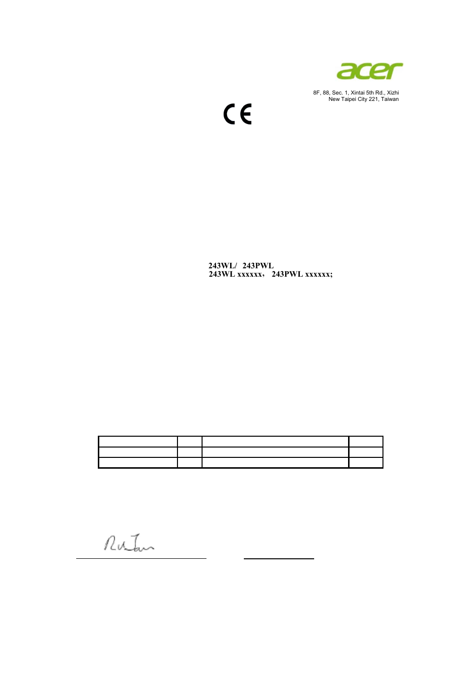Declaration of conformity | Acer B243WL User Manual | Page 10 / 28