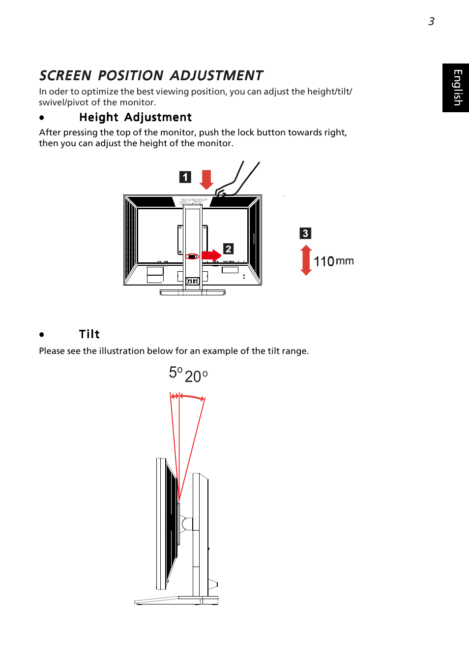 Screen position adjustment | Acer B243WL User Manual | Page 15 / 28