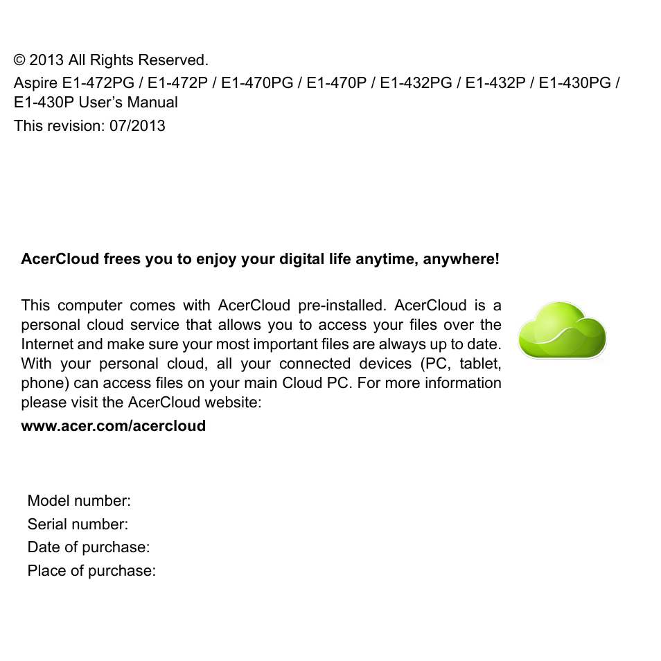 Acer Aspire E1-470PG User Manual | Page 2 / 103