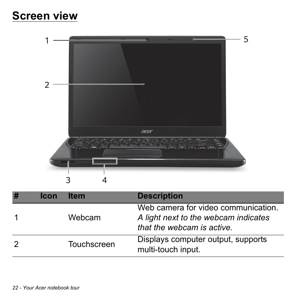 Screen view | Acer Aspire E1-470PG User Manual | Page 22 / 103