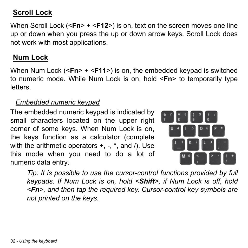 Scroll lock, Num lock | Acer Aspire E1-470PG User Manual | Page 32 / 103