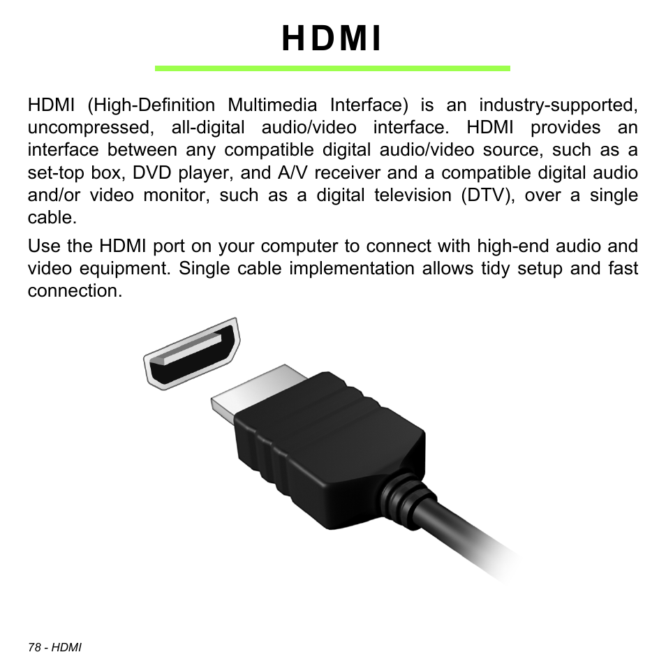 Hdmi | Acer Aspire E1-470PG User Manual | Page 78 / 103