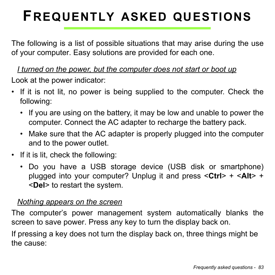 Frequently asked questions, Requently, Asked | Questions | Acer Aspire E1-470PG User Manual | Page 83 / 103