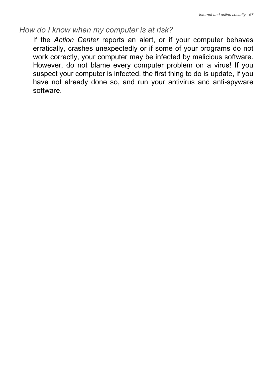 How do i know when my computer is at risk | Acer Veriton Z4810G User Manual | Page 67 / 68