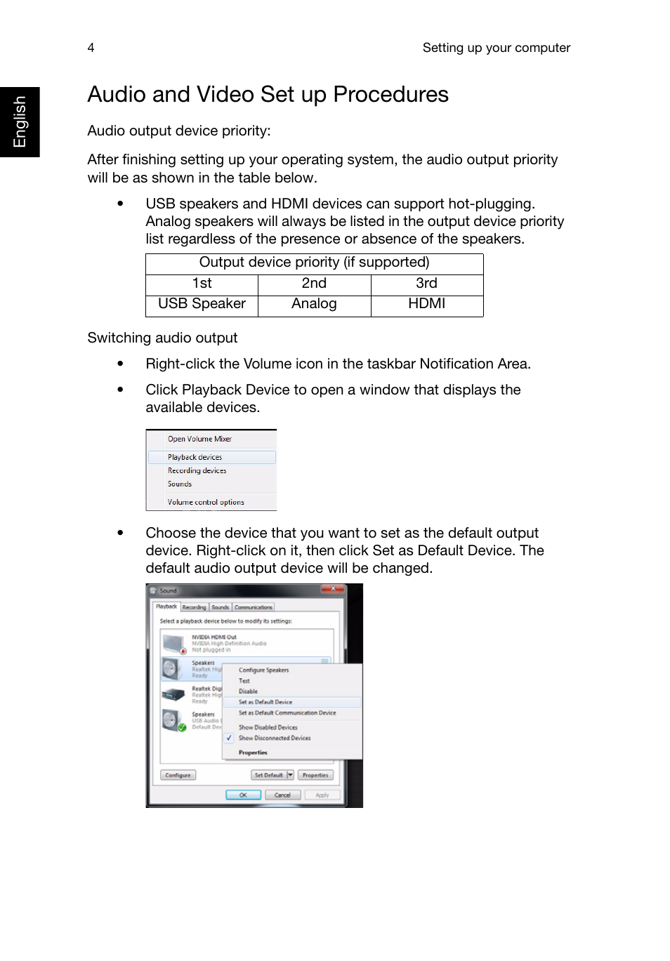 Audio and video set up procedures | Acer RL70 User Manual | Page 14 / 28