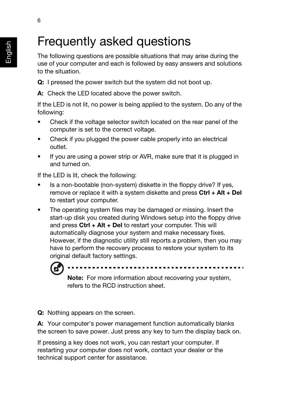 Frequently asked questions | Acer RL70 User Manual | Page 16 / 28