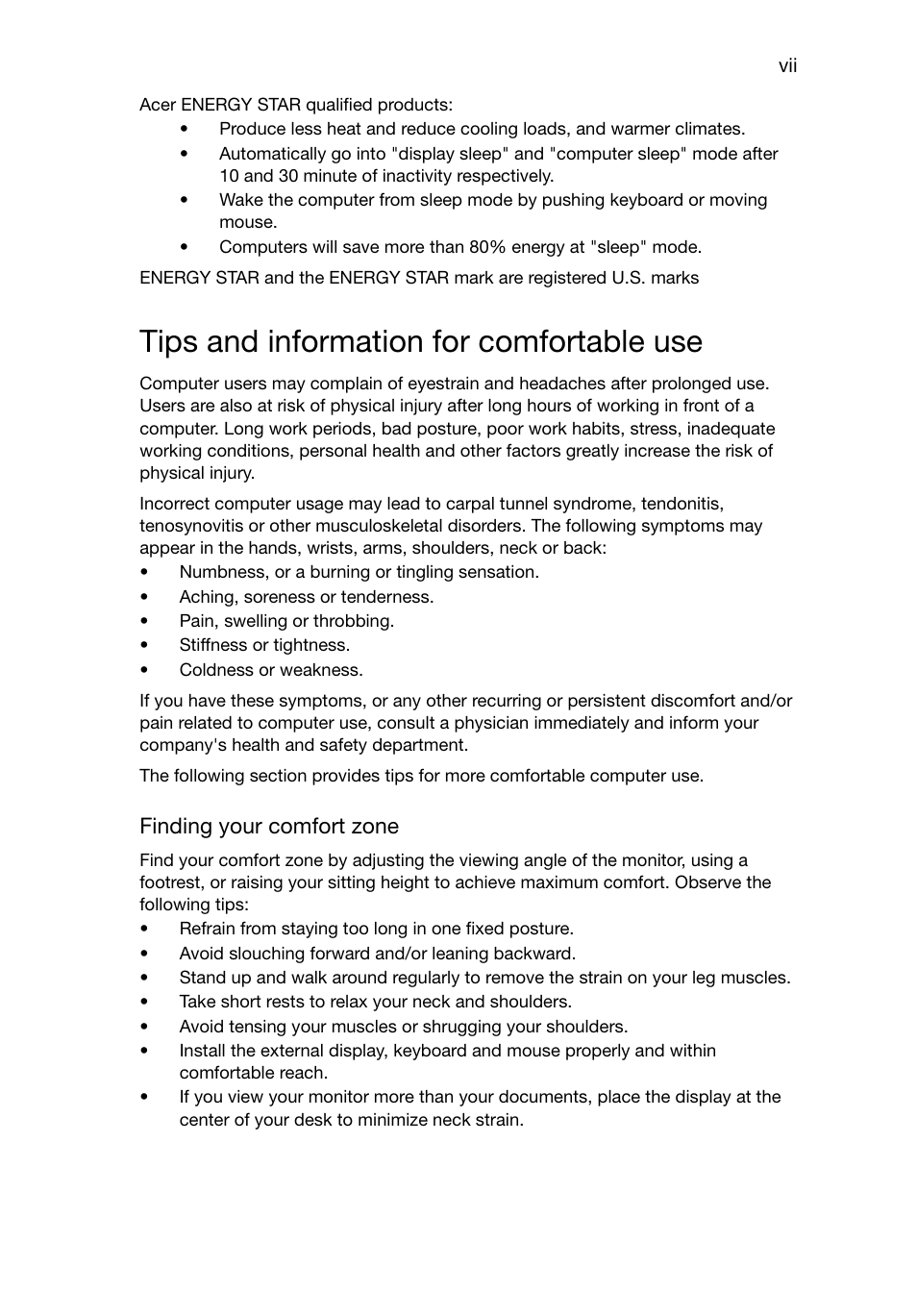 Tips and information for comfortable use, Finding your comfort zone | Acer RL70 User Manual | Page 7 / 28