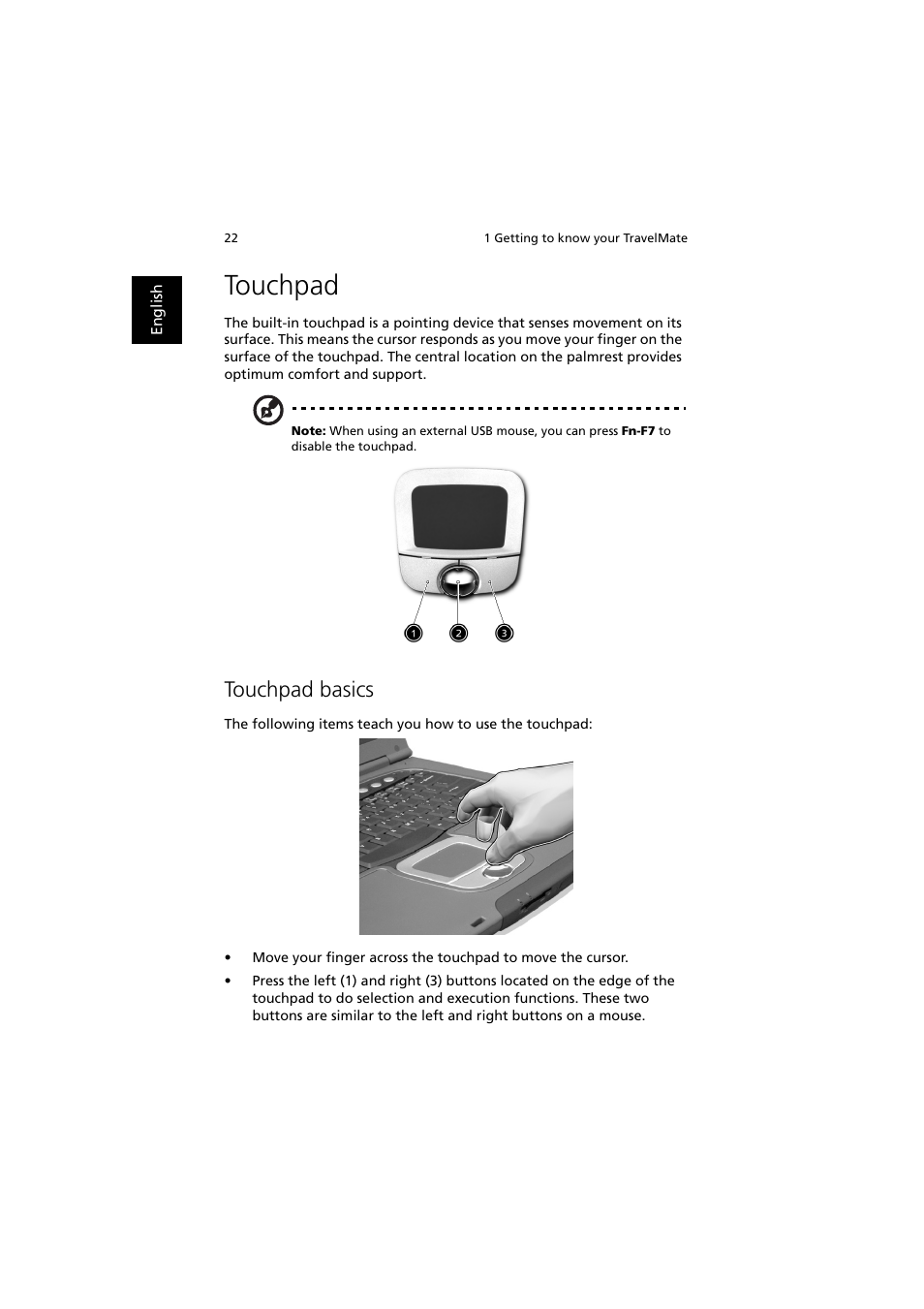 Touchpad, Touchpad basics | Acer TravelMate 660 User Manual | Page 30 / 89