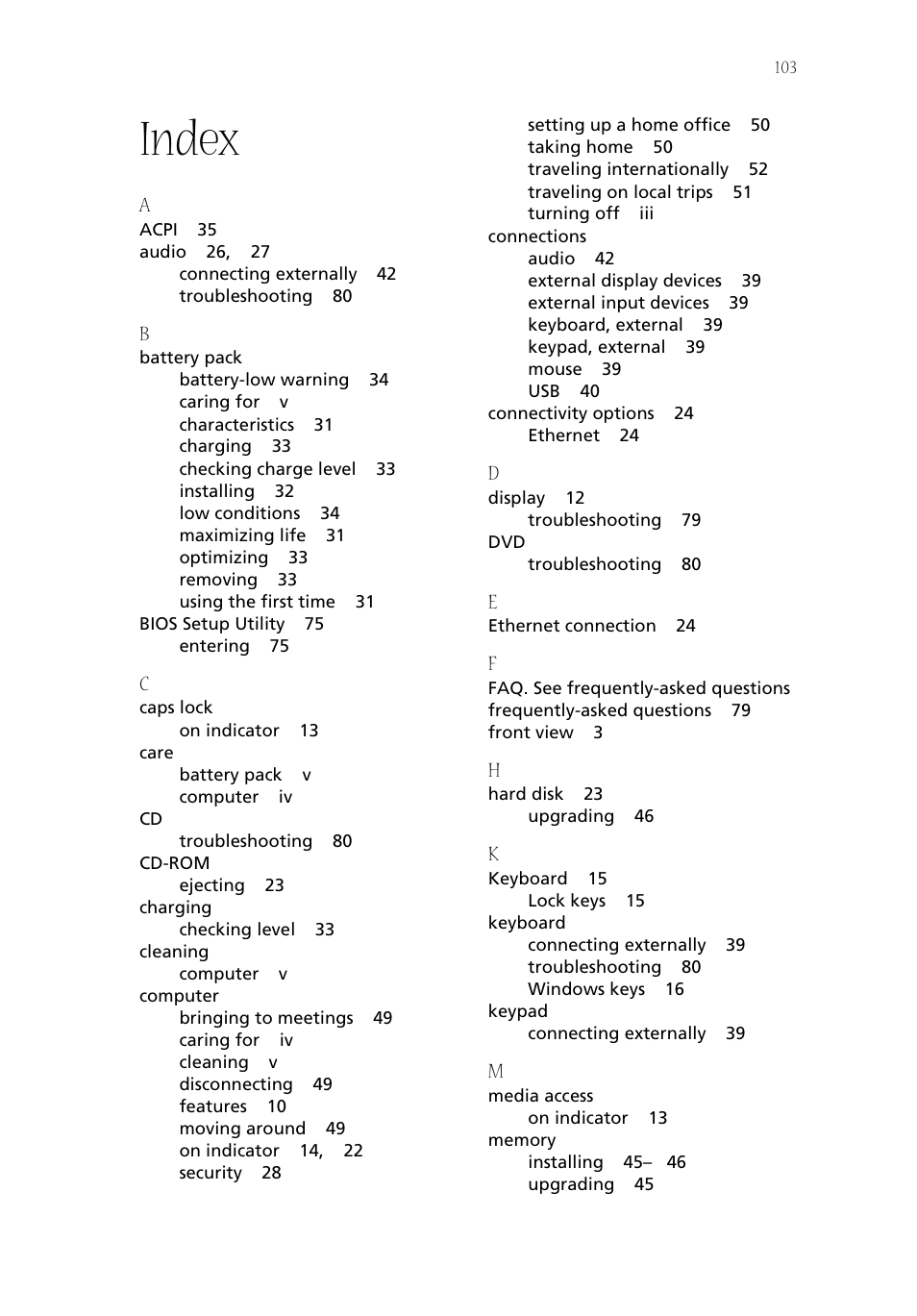 Index | Acer Aspire 1800 User Manual | Page 113 / 114