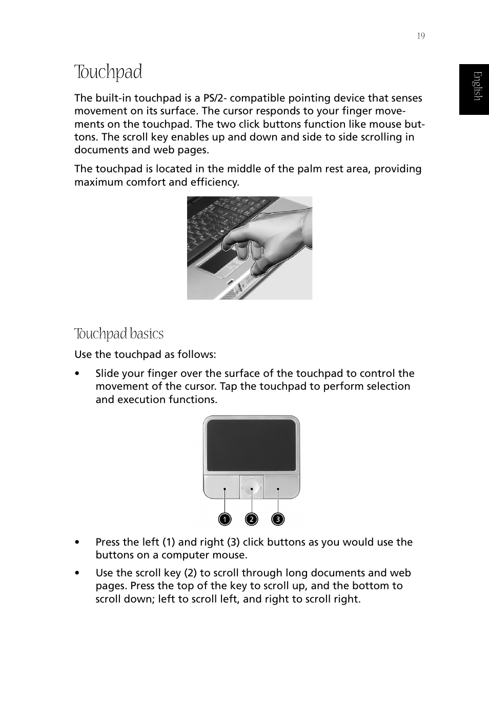 Touchpad, Touchpad basics | Acer Aspire 1800 User Manual | Page 29 / 114