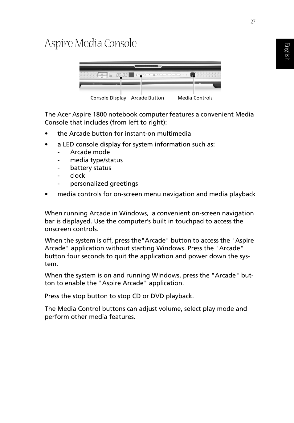 Aspire media console | Acer Aspire 1800 User Manual | Page 37 / 114