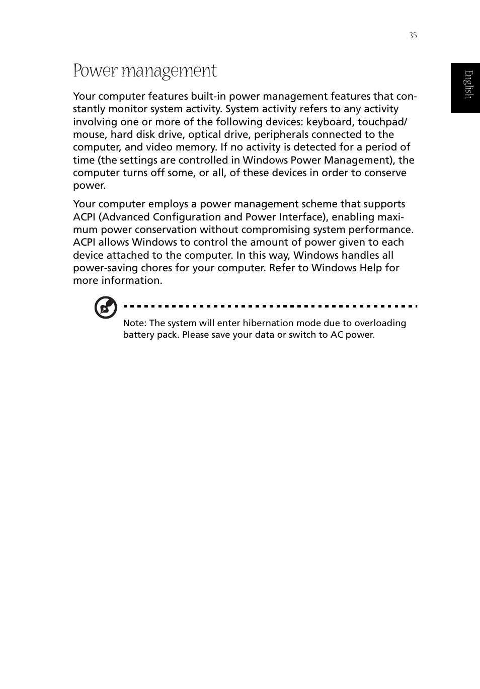 Power management | Acer Aspire 1800 User Manual | Page 45 / 114