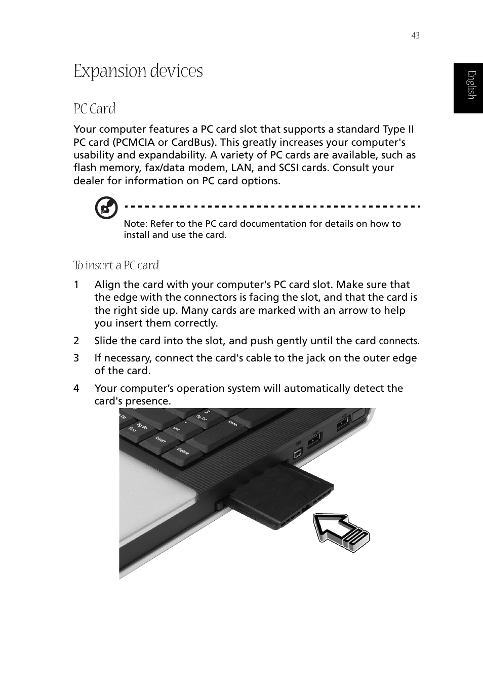 Expansion devices, Pc card | Acer Aspire 1800 User Manual | Page 53 / 114