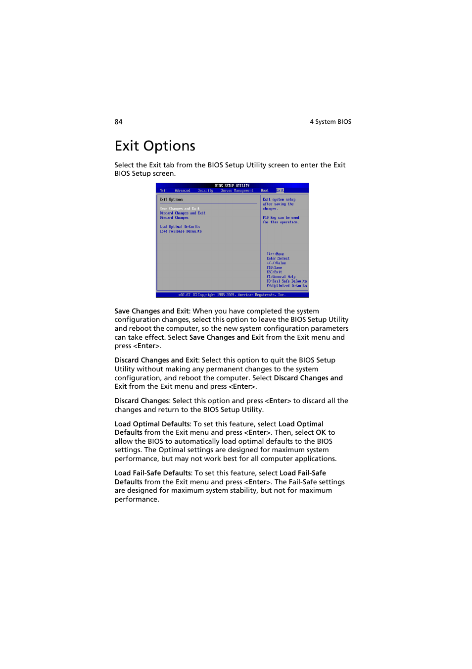 Exit options | Acer AR160 F1 User Manual | Page 100 / 162