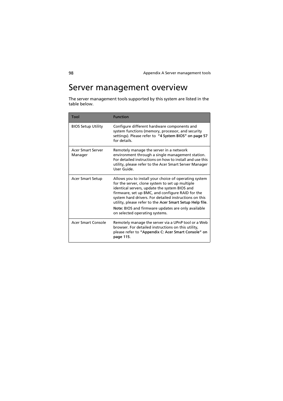 Server management overview | Acer AR160 F1 User Manual | Page 114 / 162