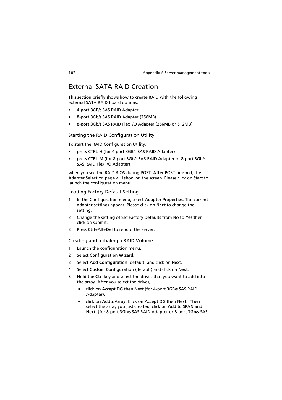 External sata raid creation | Acer AR160 F1 User Manual | Page 118 / 162