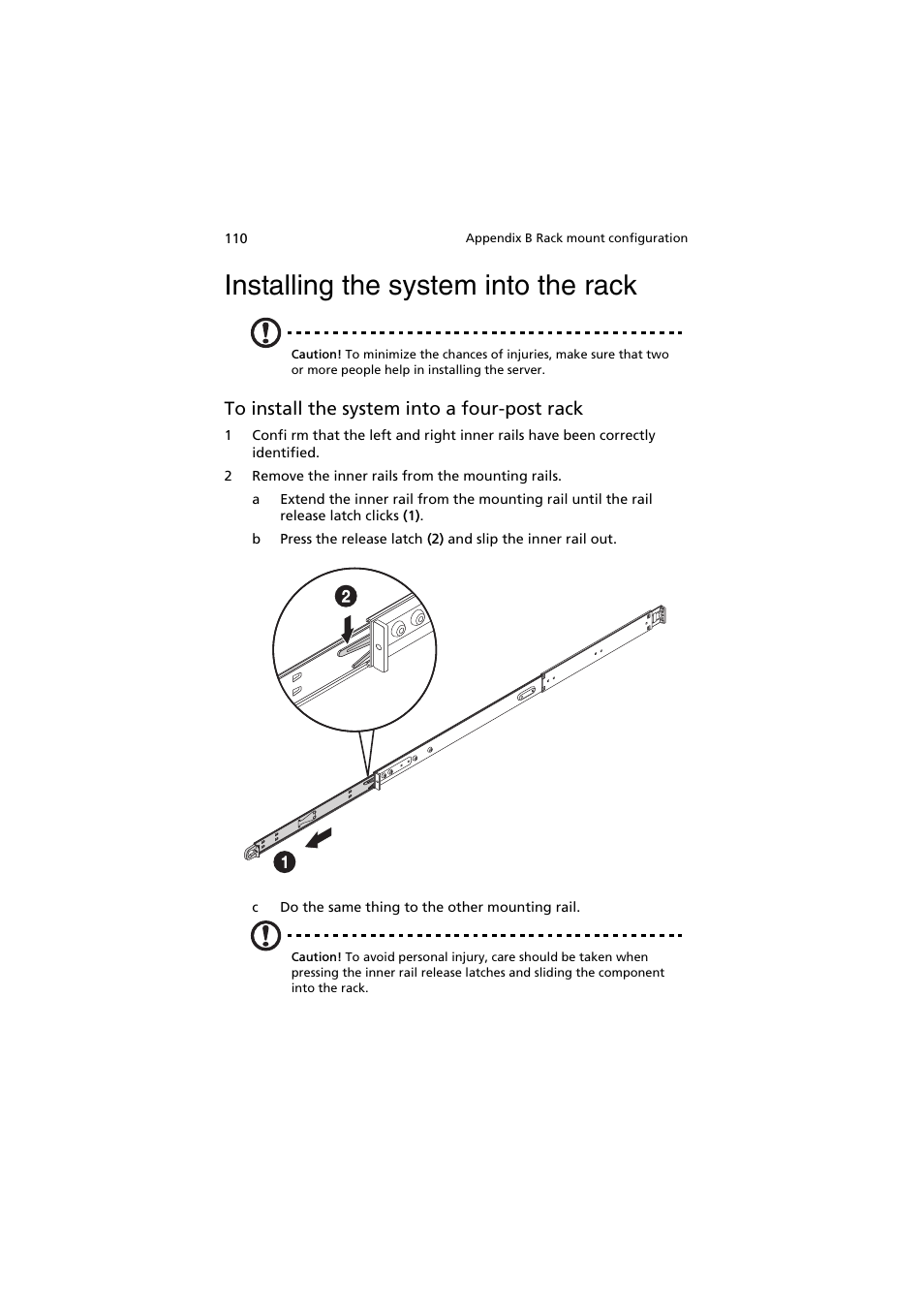 Installing the system into the rack | Acer AR160 F1 User Manual | Page 126 / 162