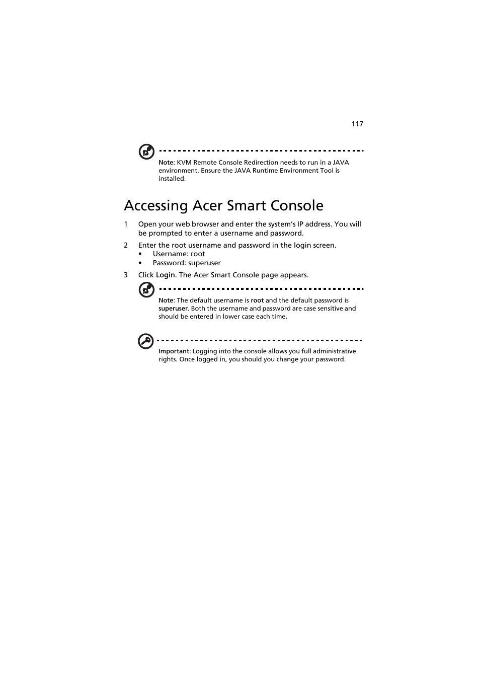 Accessing acer smart console | Acer AR160 F1 User Manual | Page 133 / 162