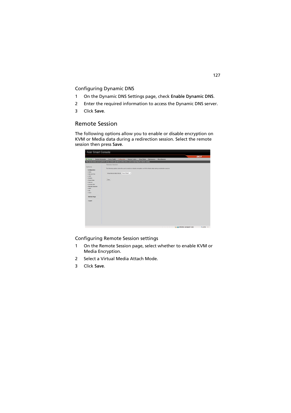 Remote session | Acer AR160 F1 User Manual | Page 143 / 162