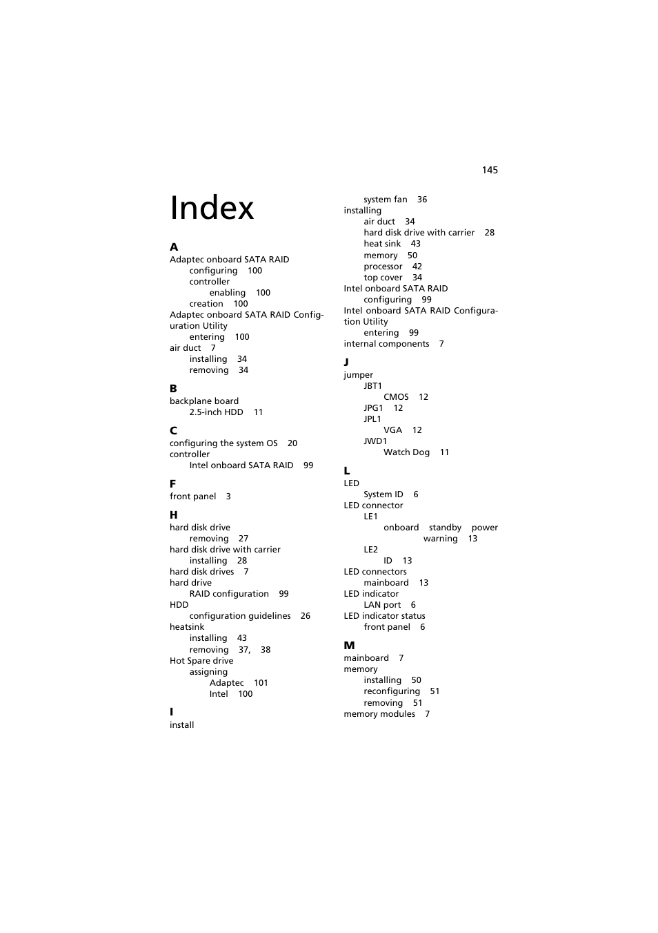 Index | Acer AR160 F1 User Manual | Page 161 / 162