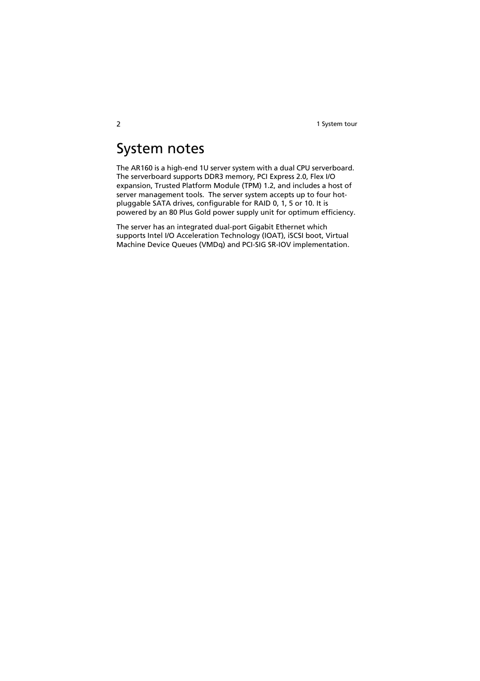 System notes | Acer AR160 F1 User Manual | Page 18 / 162