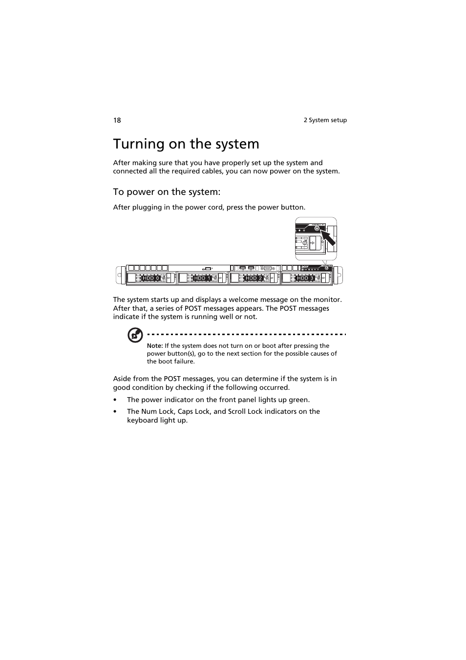 Turning on the system | Acer AR160 F1 User Manual | Page 34 / 162