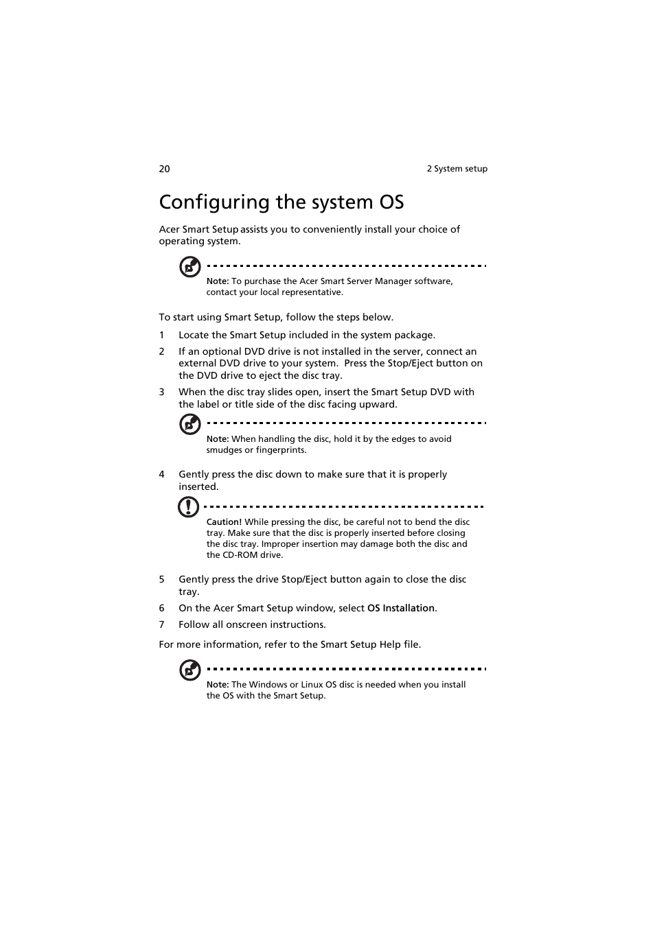 Configuring the system os | Acer AR160 F1 User Manual | Page 36 / 162