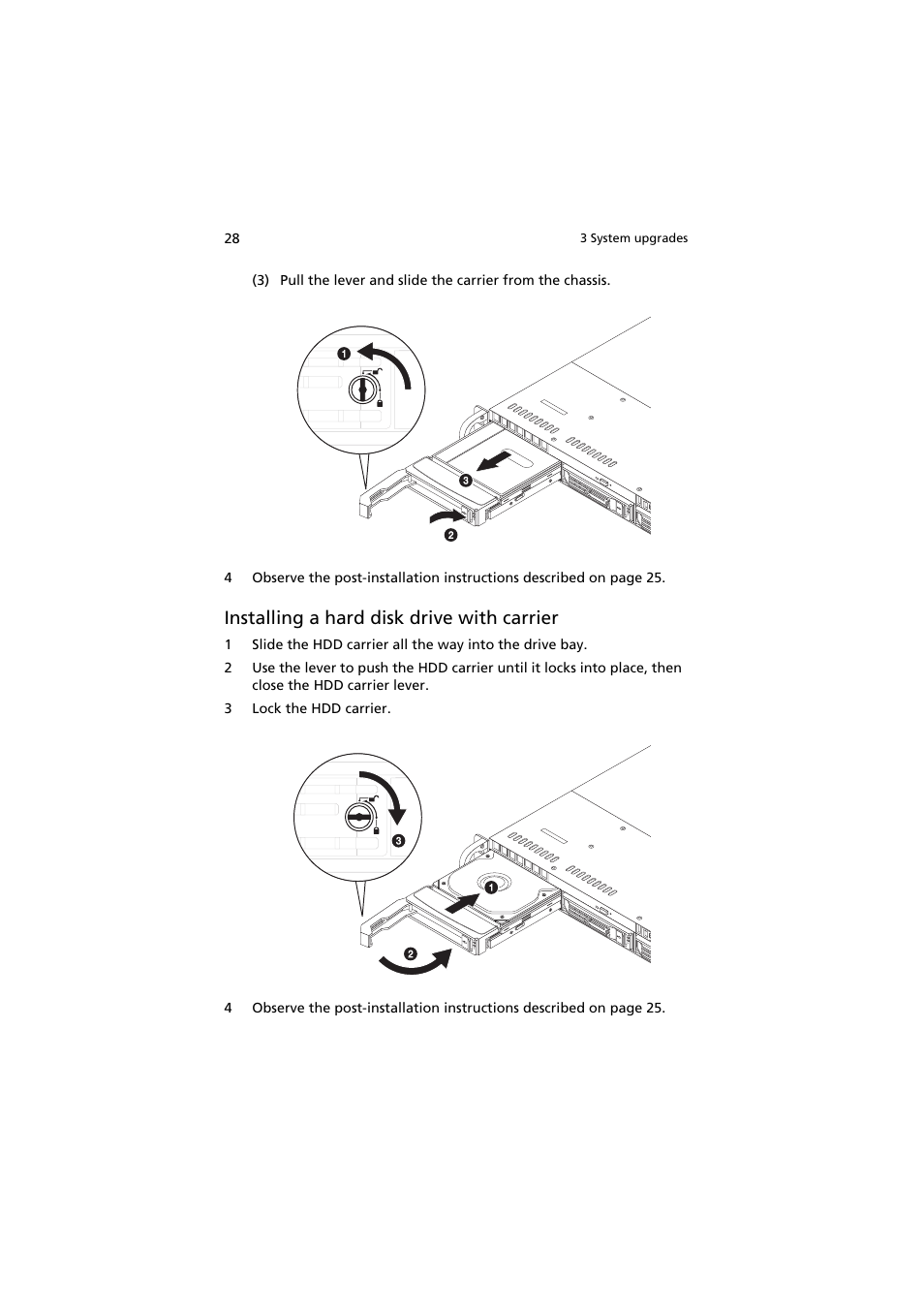 Installing a hard disk drive with carrier | Acer AR160 F1 User Manual | Page 44 / 162