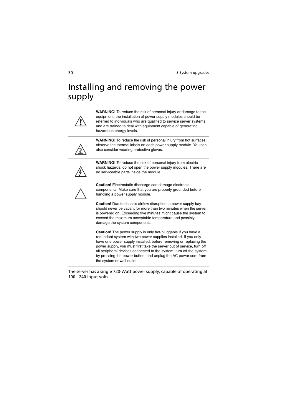 Installing and removing the power supply | Acer AR160 F1 User Manual | Page 46 / 162