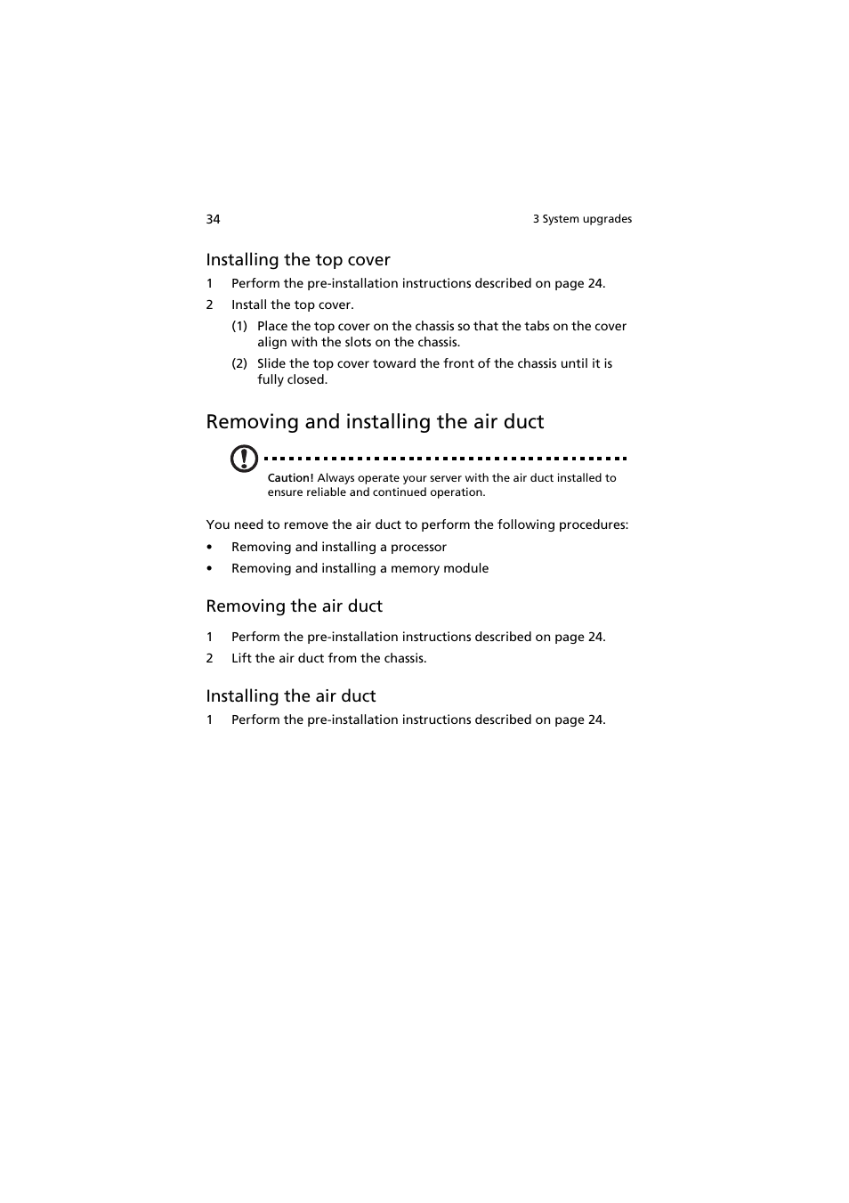 Removing and installing the air duct, Installing the top cover, Removing the air duct | Installing the air duct | Acer AR160 F1 User Manual | Page 50 / 162