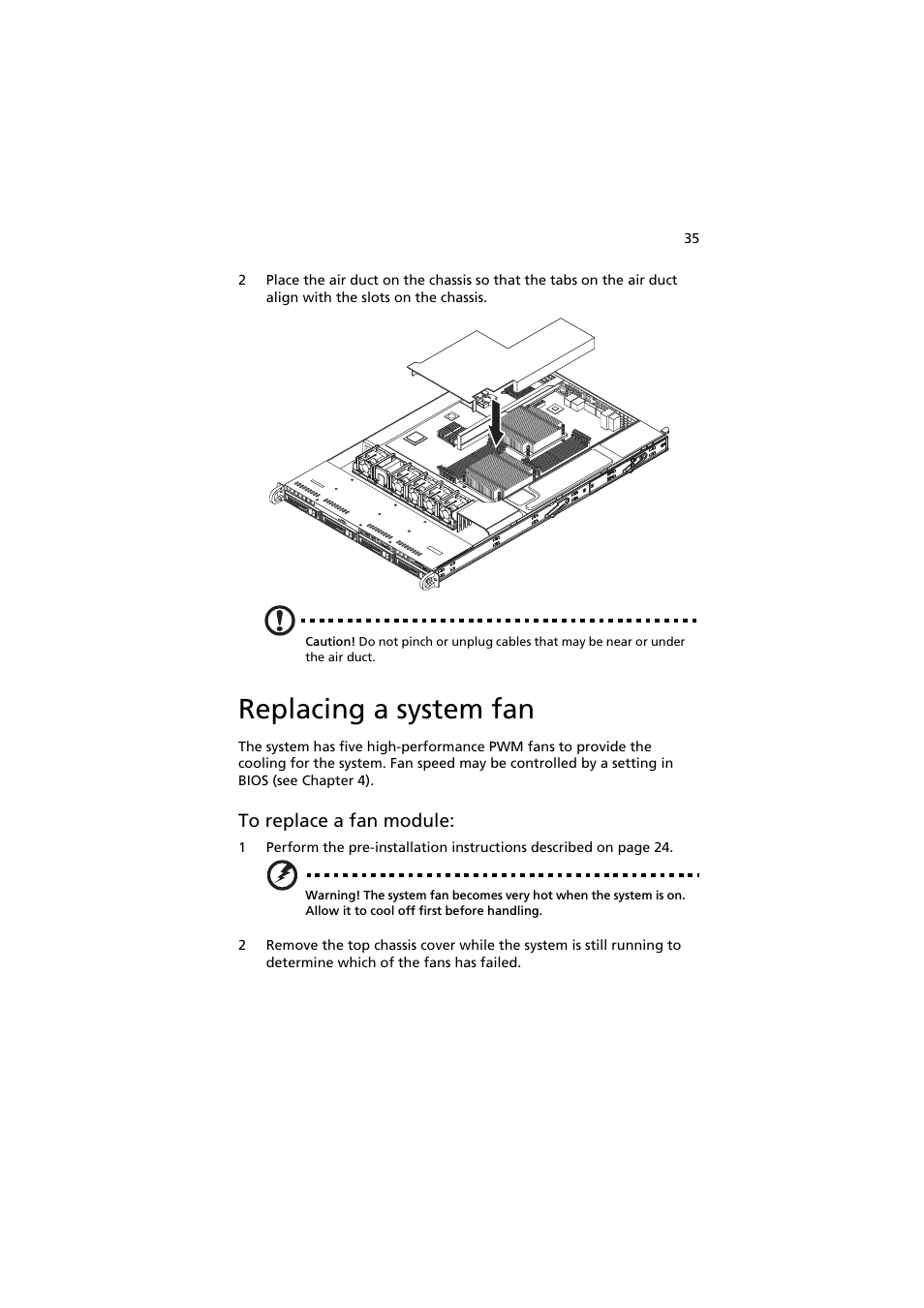 Replacing a system fan | Acer AR160 F1 User Manual | Page 51 / 162