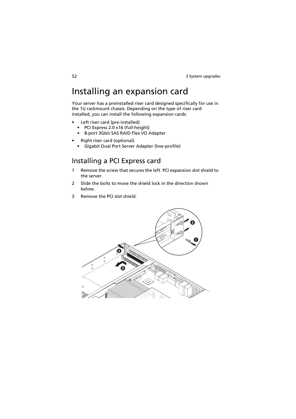 Installing an expansion card, Installing a pci express card | Acer AR160 F1 User Manual | Page 68 / 162